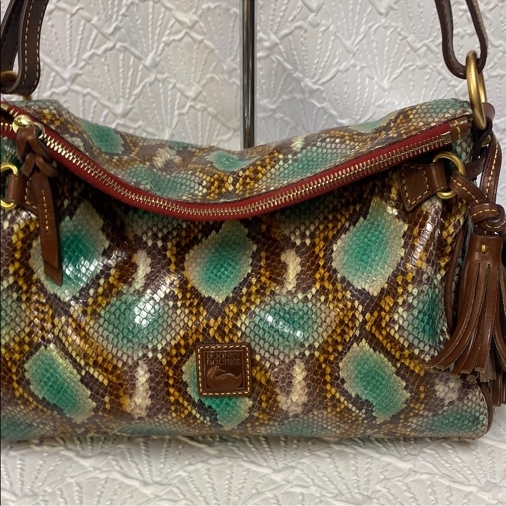 Dooney & Bourke Brown and Turquoise Snakeskin-Print Florentine Shoulder Bag - Picture 4 of 11